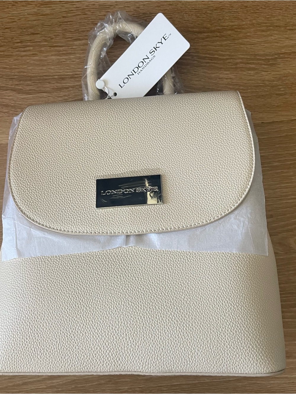 Soft Beige Top-Handle Backpack - Picture 8 of 16